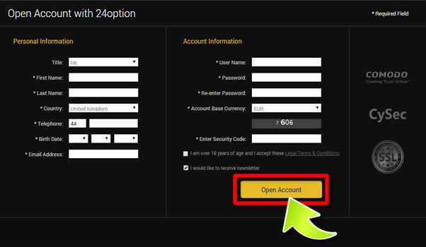 How to Open an Account on 24Option - Method 2