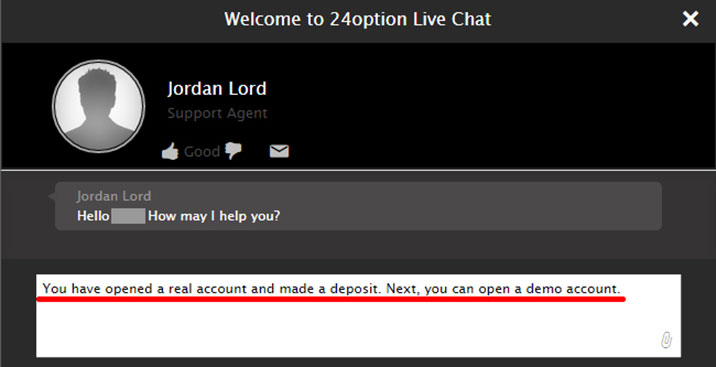 24option demoaccount via live chat