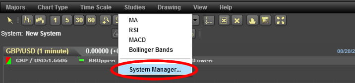 24オプションのテクニカルチャート、System Managerを開く