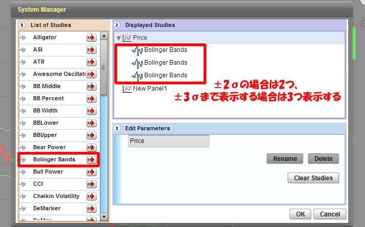 24オプションのテクニカルチャートで指標を追加