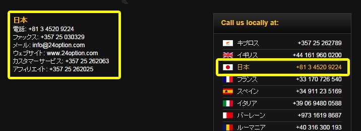 24オプションの日本サポート
