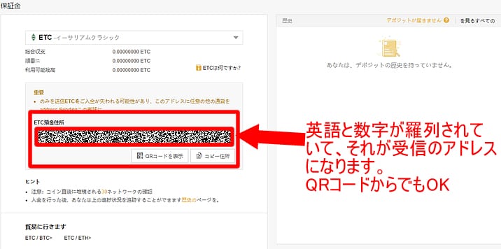 バイナンス　入金時のアドレス　