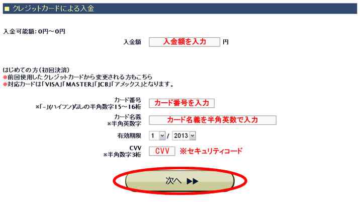 BOBOXクレジットカード入金方法