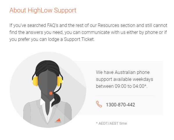  The telephone support in High-Low Australia 