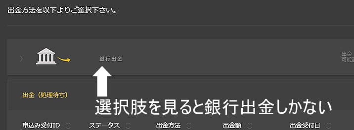 選択肢が銀行出金しかない