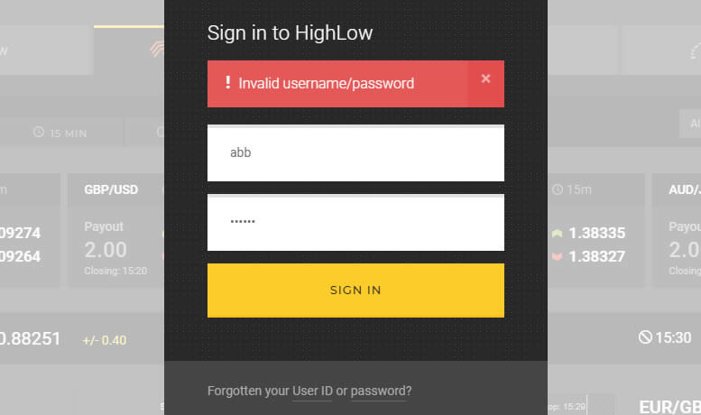 High-low Australia I cannot login