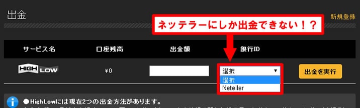 ハイローオーストラリアの出金フォーム