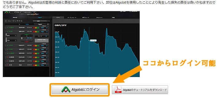 オプションビットAlgobitへログイン方法は簡単