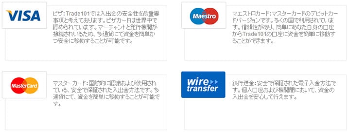 トレード101で利用できるクレジットカード