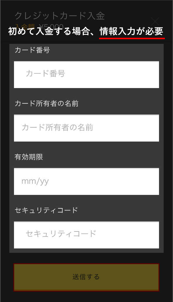 クレジットカードの情報入力