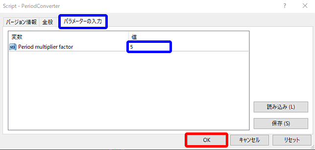 MT4 PeriodConverterのパラメーターの入力