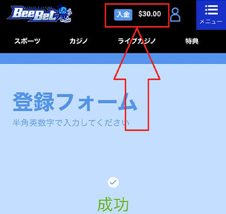 BeeBet（ビーベット）金不要ボーナスが入金されたか確認する